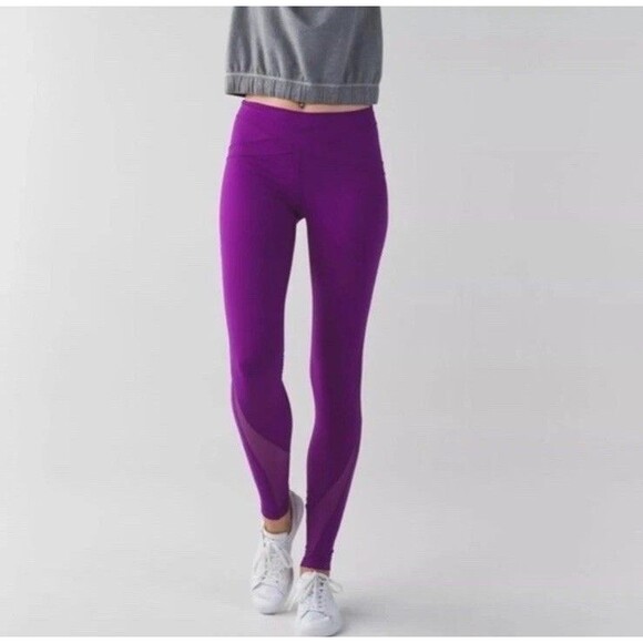 Lululemon Free To Flow Leggings Size 4 Purple Cross Over Waist Full Length - Picture 13 of 13